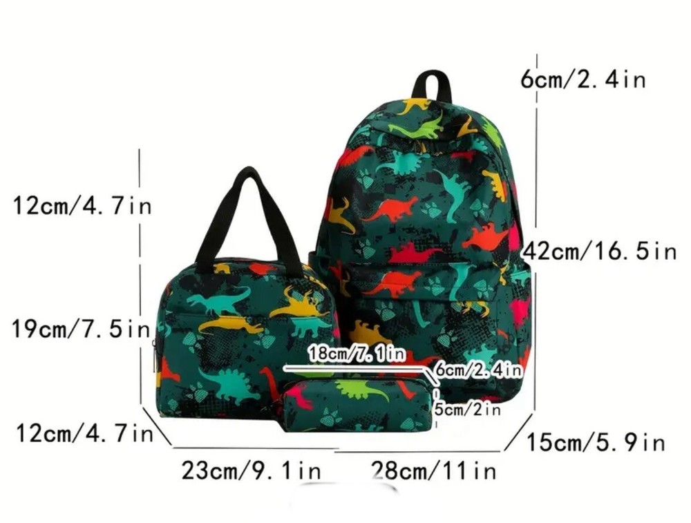 3 Piece Set-Dinosaur backpack Set