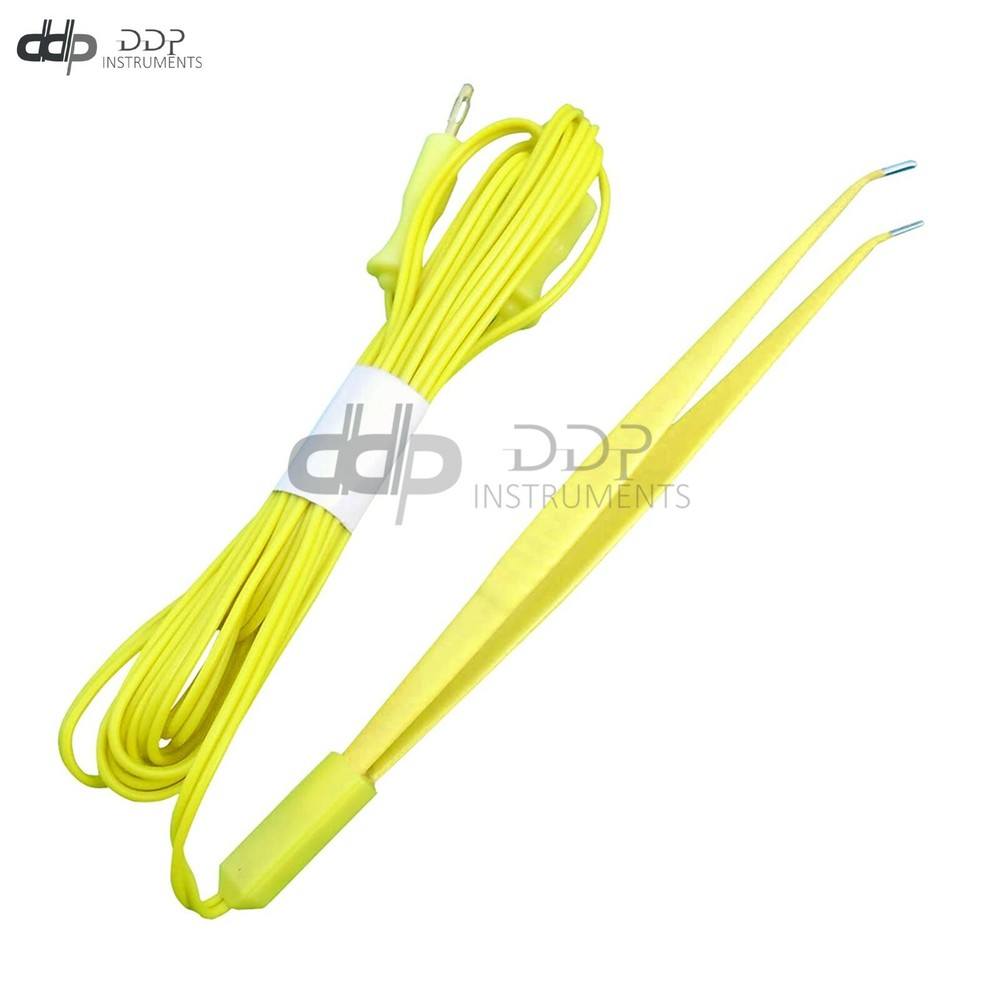 Bipolar Forceps 7'' Yellow w/Cables (Reusable) Electrosurgic Instruments, EL-025