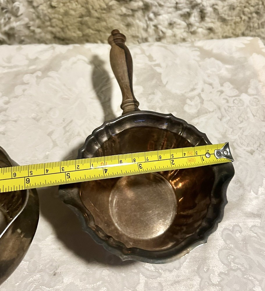2 Silver Plated Sauce Bowl Pourer with Wood Handle Lot 2PC