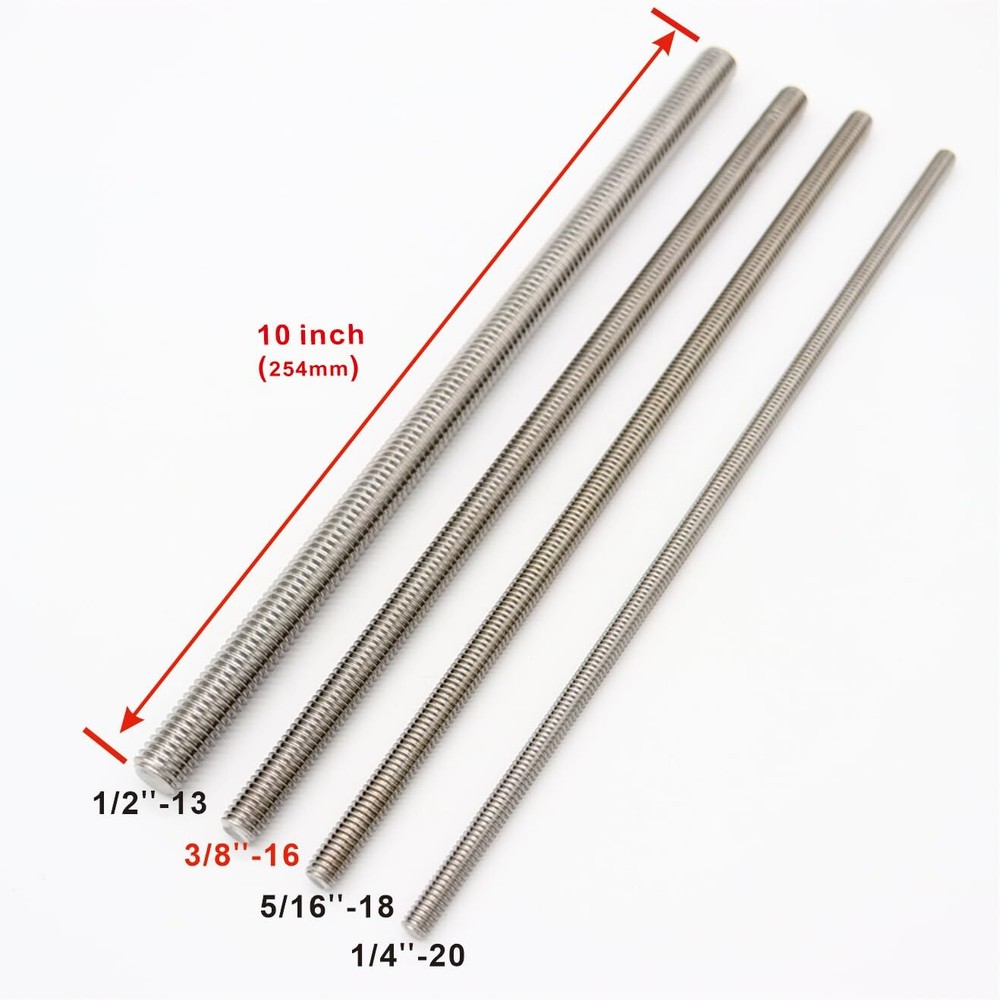3/8"-16 Fully Threaded Rod Studs 2 Pack Long Threaded Screw 304 Stainless Ste...