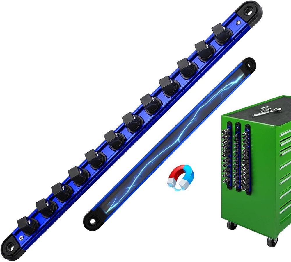 Blue 1/2-Inch Socket Organizer Rail – Durable Magnetic Holdings & Smart Clips