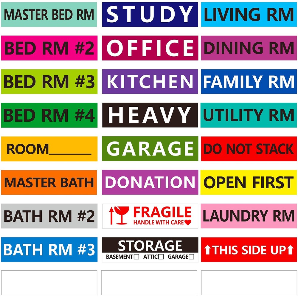 1200 Pcs 25 Designs Pre-Printed Color-Coded Home Moving Box Labels with Custo...