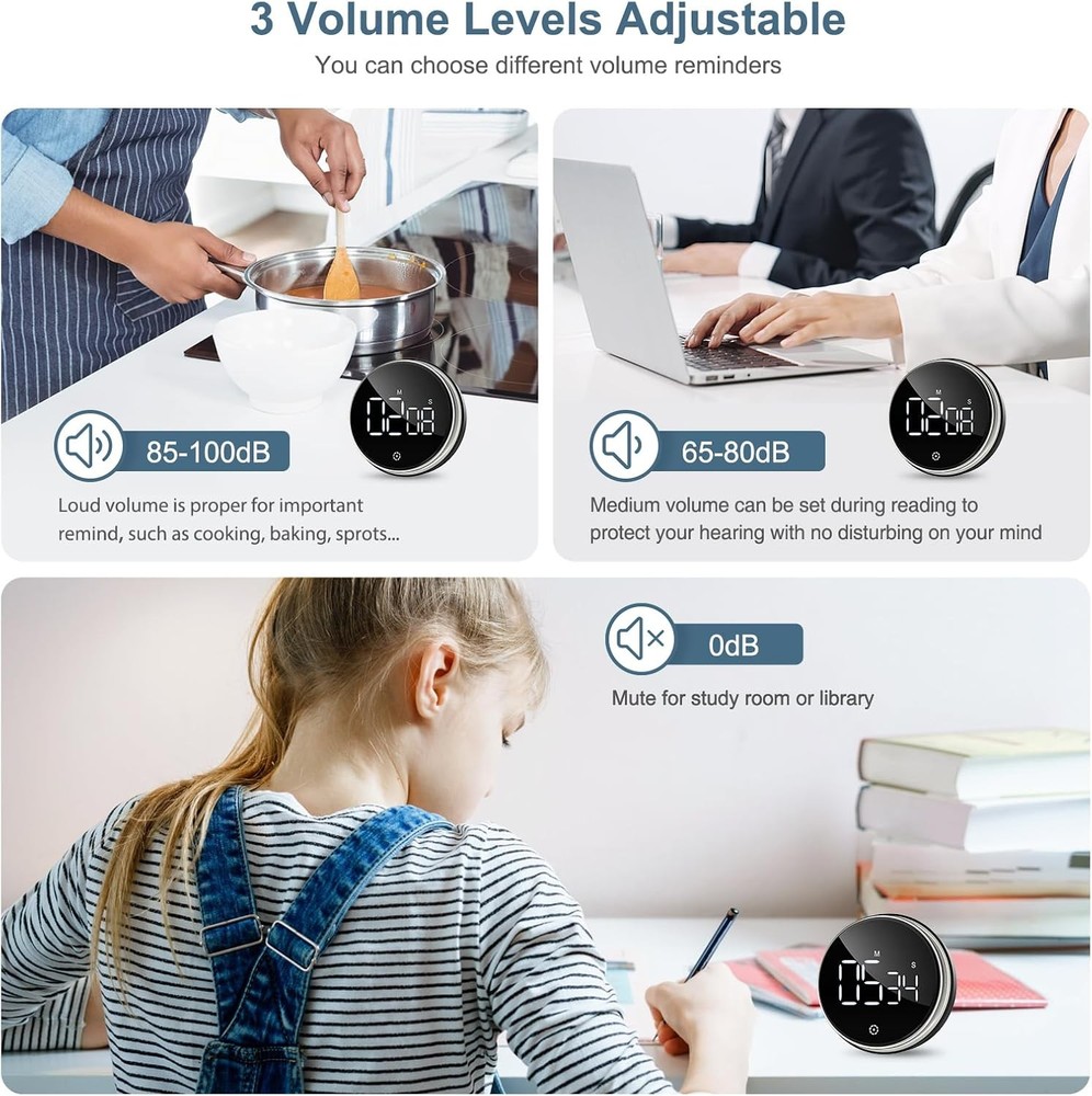 Digital Magnetic Timer LED Display Adjustable Volume Kitchen Office