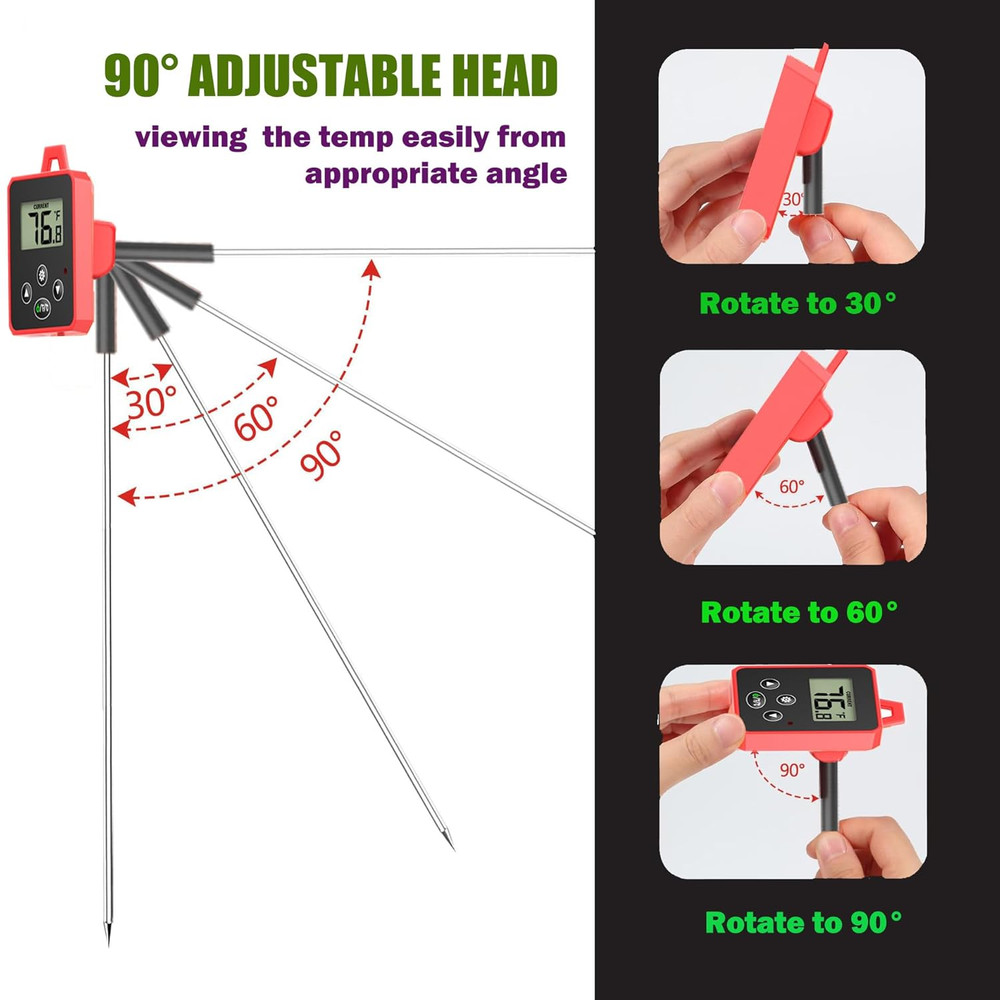 Digital Candy Thermometer with Pot Clip,Alarm Function,10'' Long Probe,Rotatable
