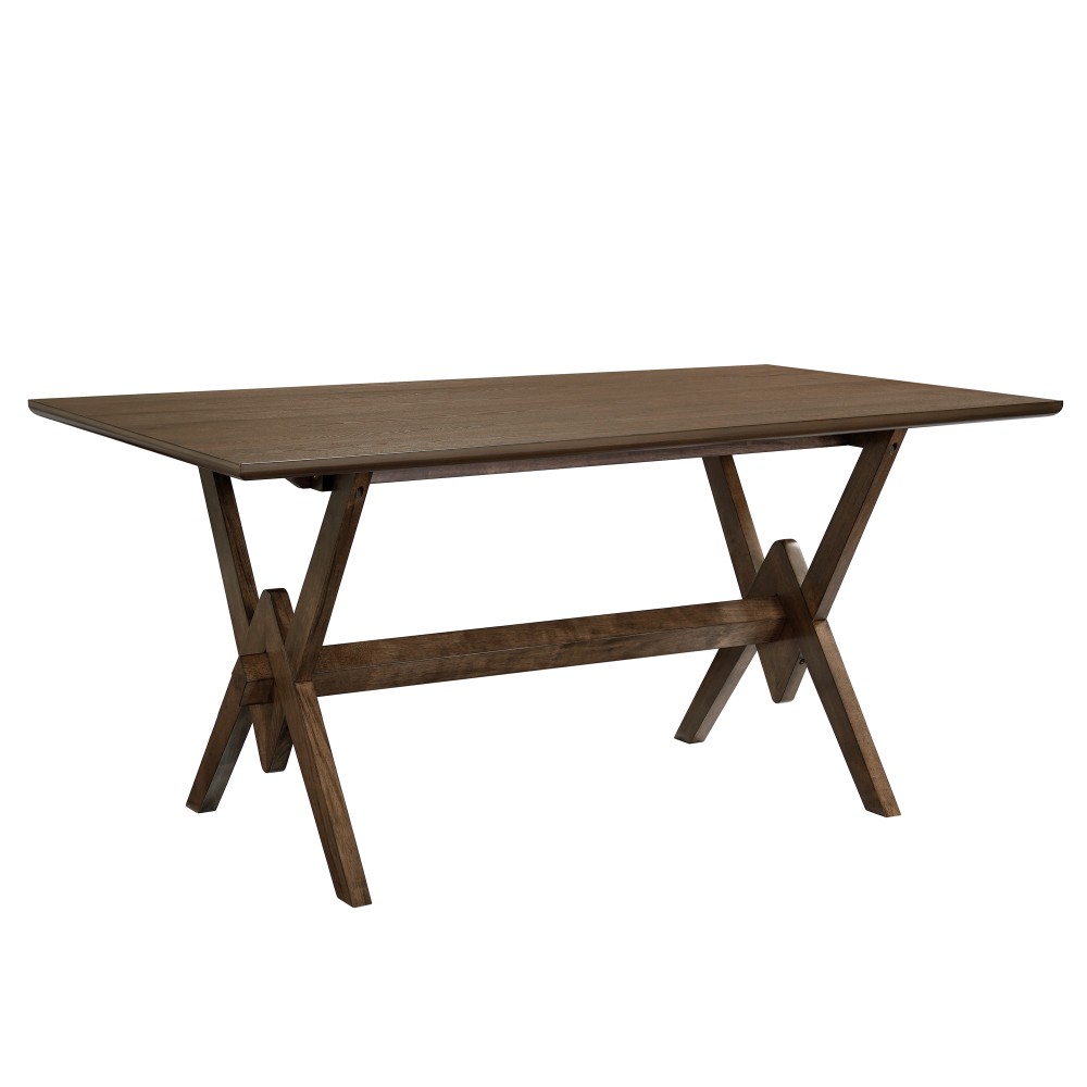 Walnut 63" Rectangular Dining Table Double V Legs Solid Rubberwood