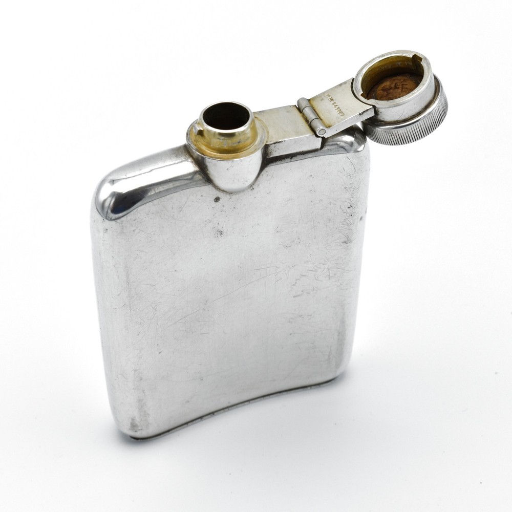 Antique Solid Silver Hip Flask Spirit Flask All Silver 1924