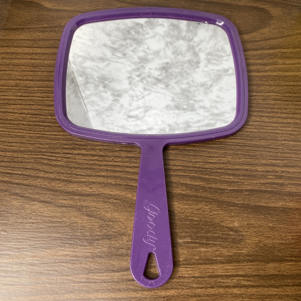 Vtg Handheld Goody Mirror with Handle, Purple, DMG READ
