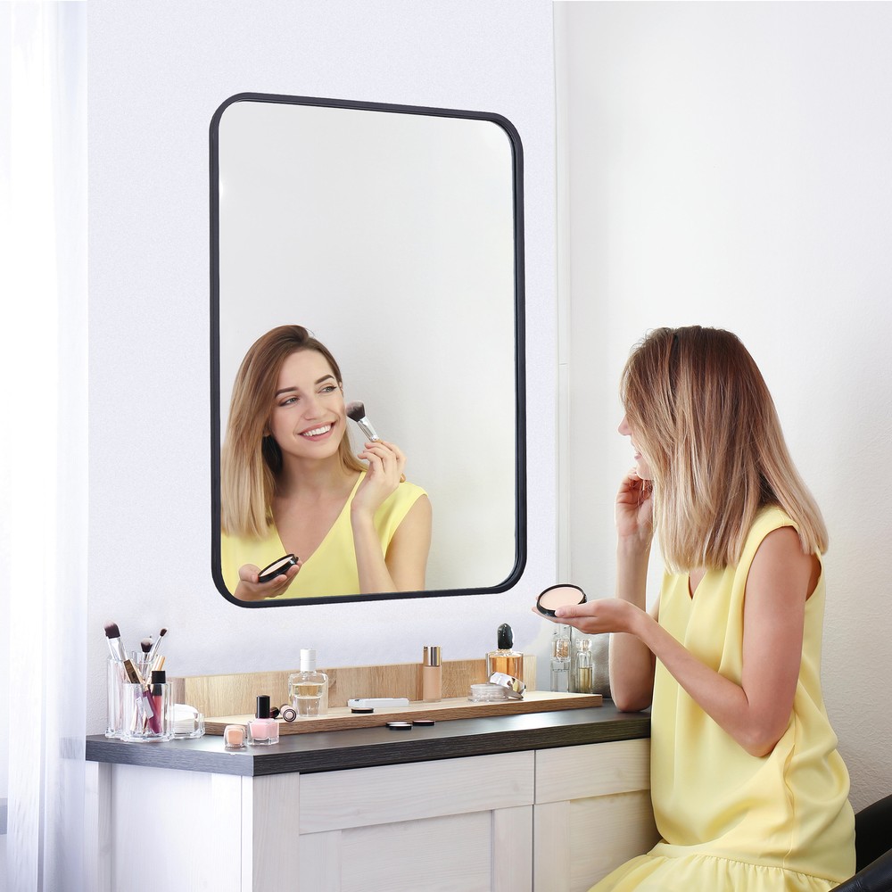 22" x 30" Black Wall Mirror for Bathroom Rectangular Vanity Mirror w/Metal Frame