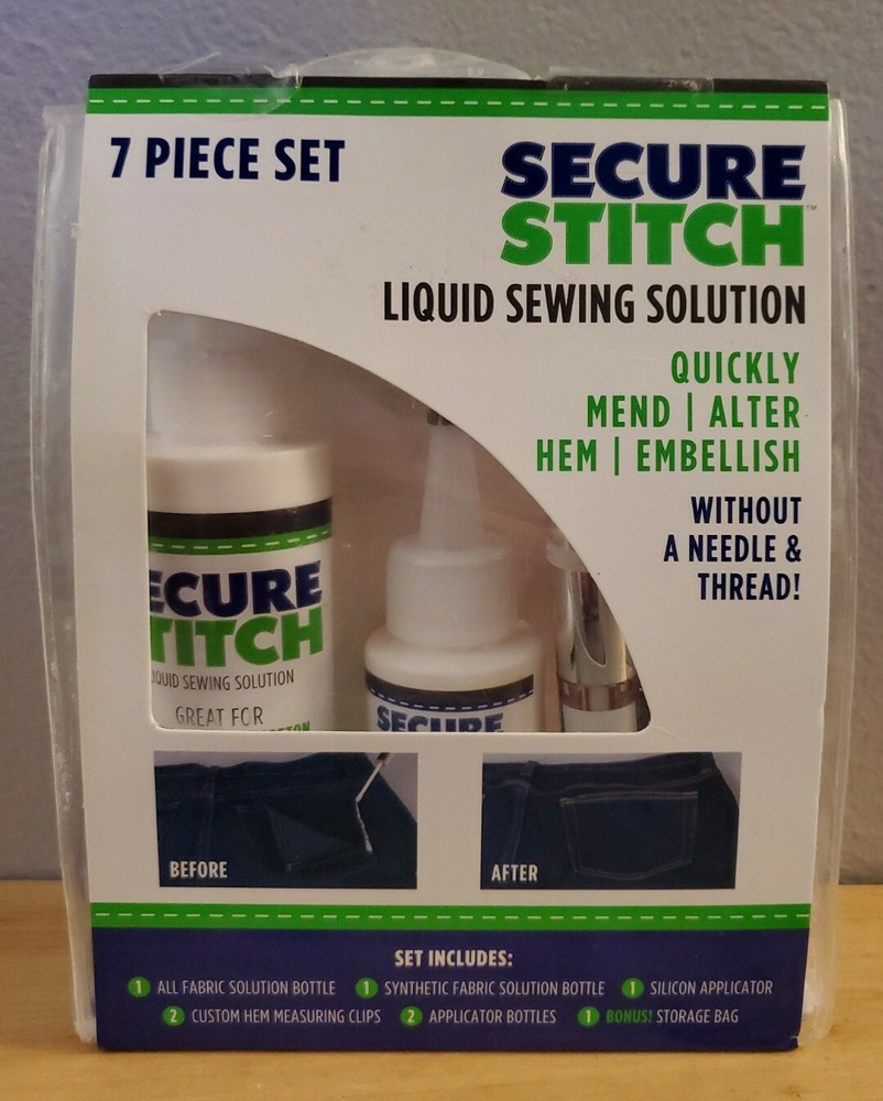 Secure Stitch Liquid Sewing Solution Fabric Glue 7-piece set, No Needle & Thread