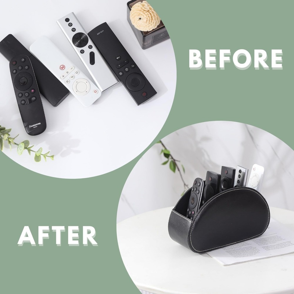 Remote Organizer, PU Leather Remote Control Holder for Bed with 5 Compartment...