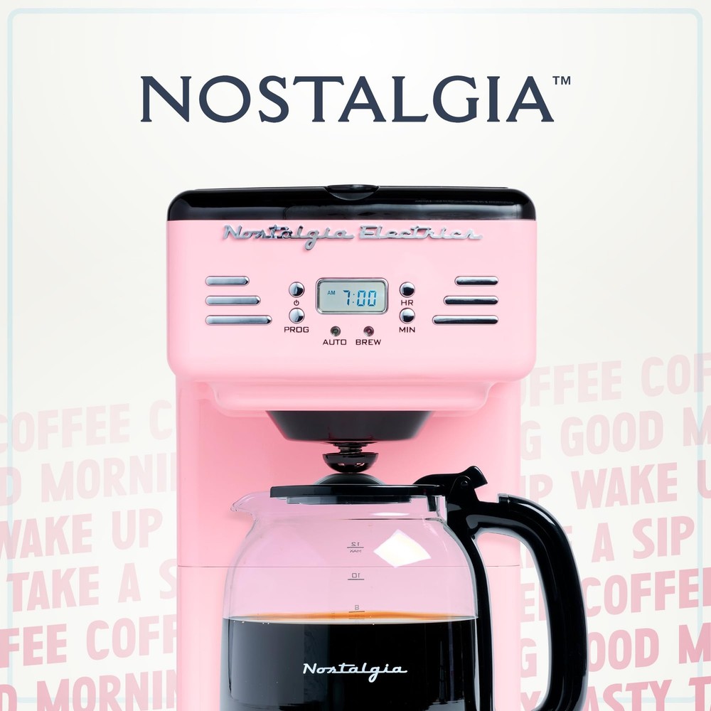 Nostalgia Retro 12-Cup Programmable Coffee Maker With LED Display, Pink