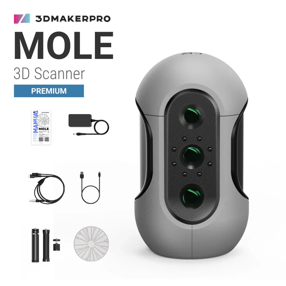 3DMakerpro Mole 3D Scanner Premium 10FPS Scanning Speed Realistic Color D3S4