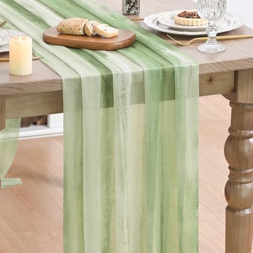 Boho Stripes Spring Chiffon Table Runner 120 Inches 28" x 120" Green