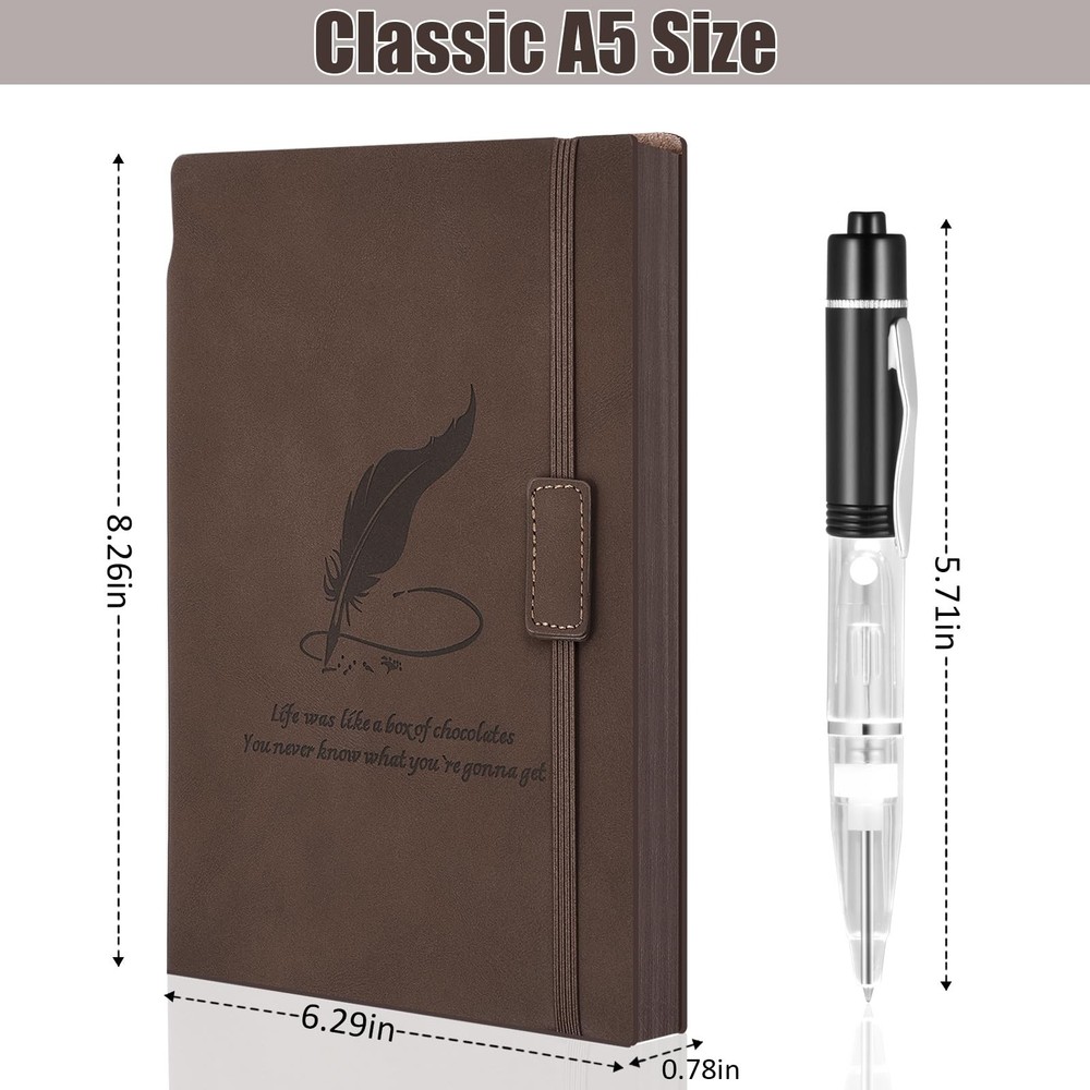 Diary Notebook with Lighted Pen A5 PU Leather Journal Notebooks Lined Journal...