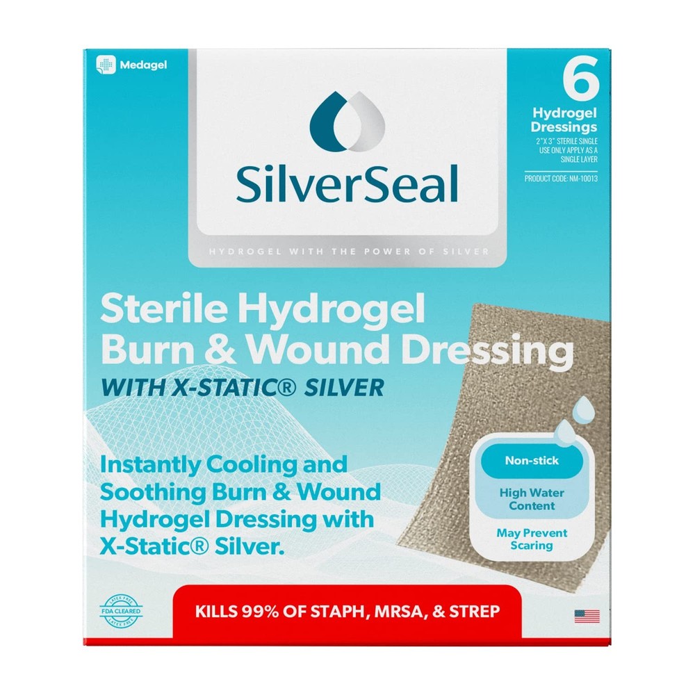 Hydrogel Burn & Wound Pads with Silver, 2"x3" Sterile, 6 Pack