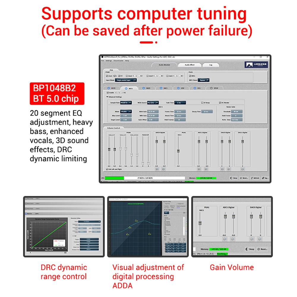 ZK-DAM-K1 DSP Tuning Preamp Bluetooth Decoder Board U Disk Sound Card Decoding