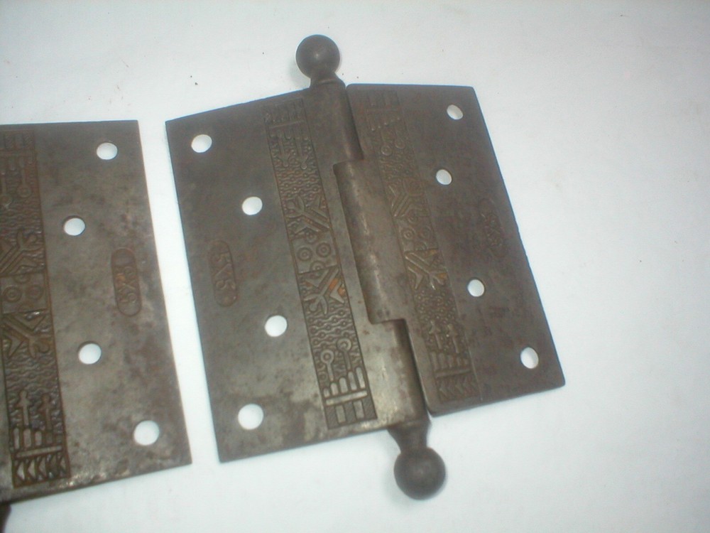 Antique Victorian Decorative Large 5" x 5" Hinge Pair