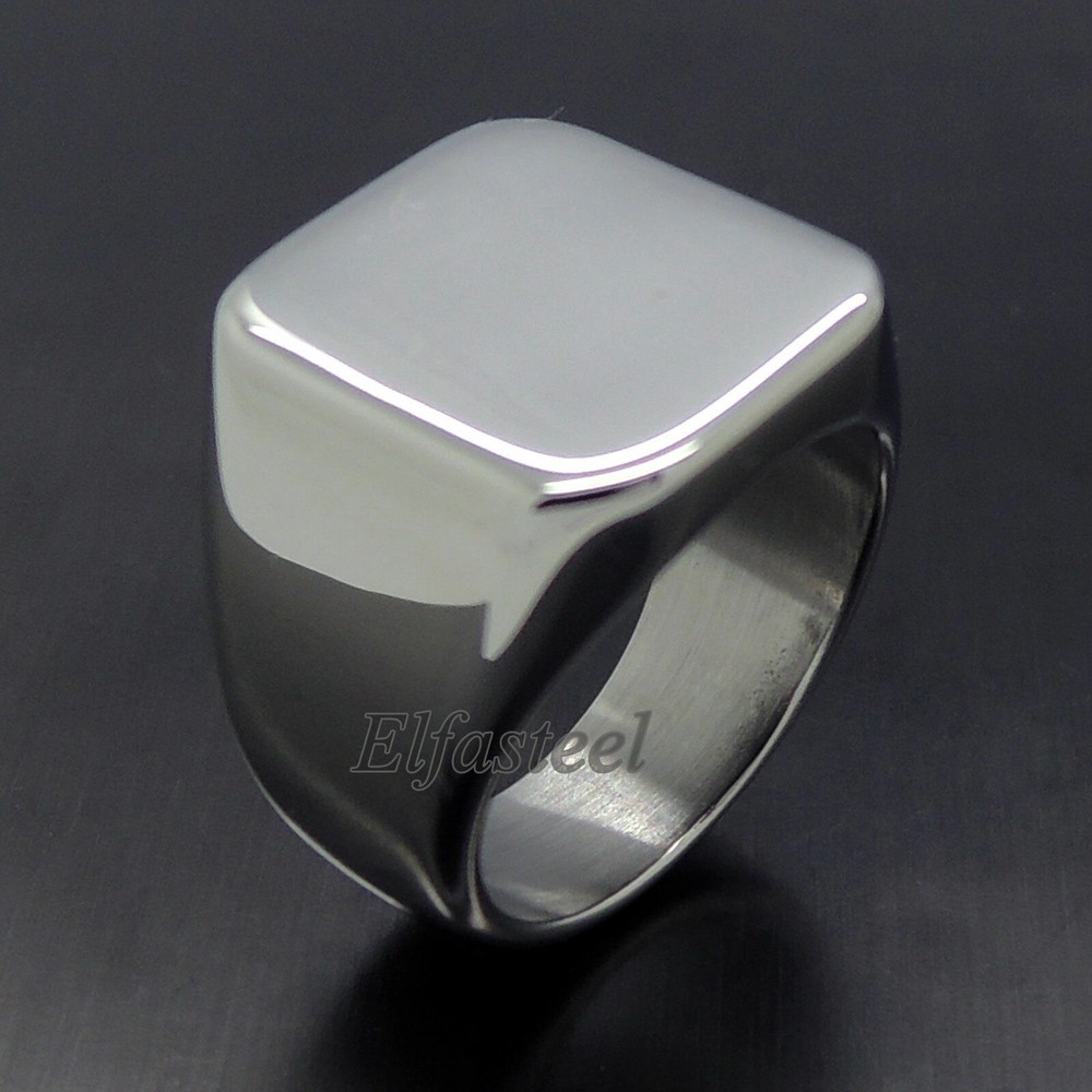 Men's High Polished Signet Solid 316L Stainless Steel Ring