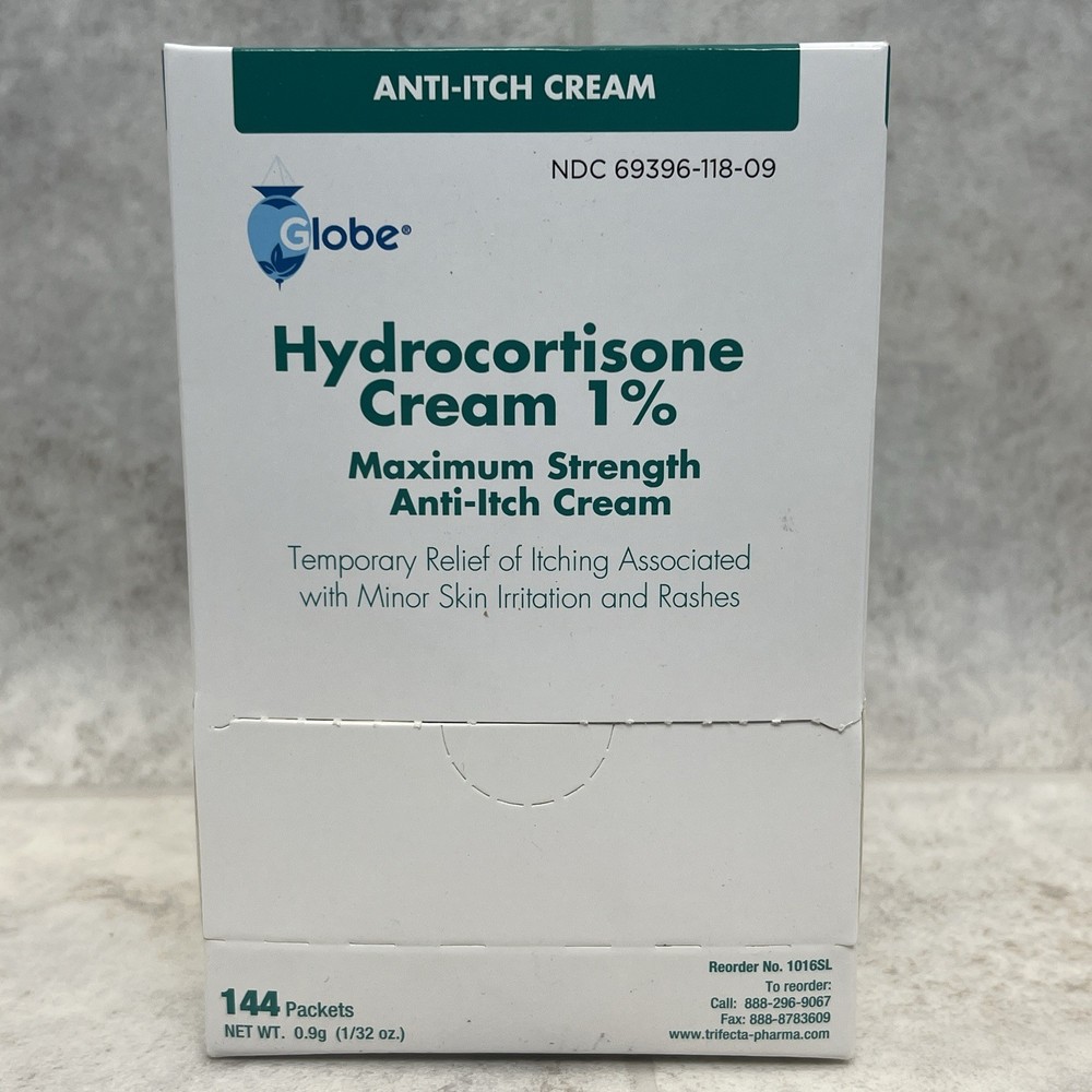 Globe- 144 Pack Hydrocortisone 1% Maximum Strength Cream, 0.9g Single Packets