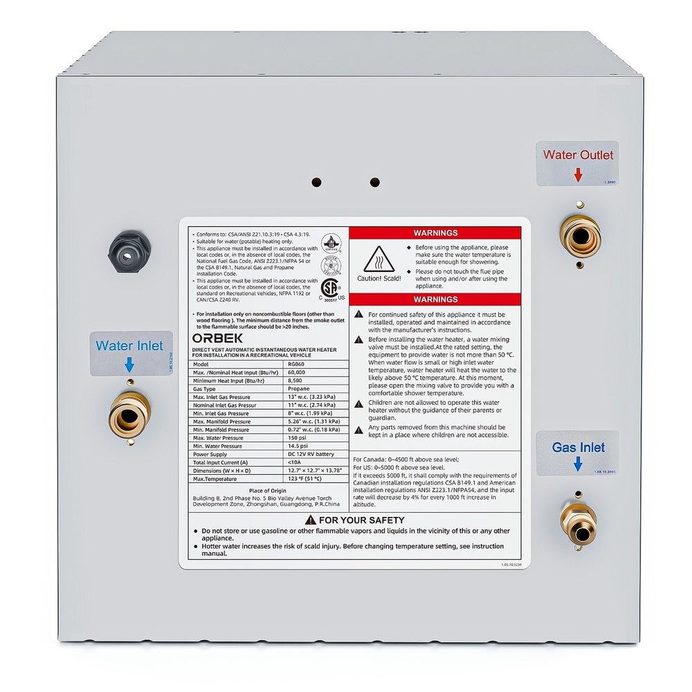 ORBEK 60,000 BTU RV Tankless Water Heater w/15x18" DOOR Compatible with all RVs