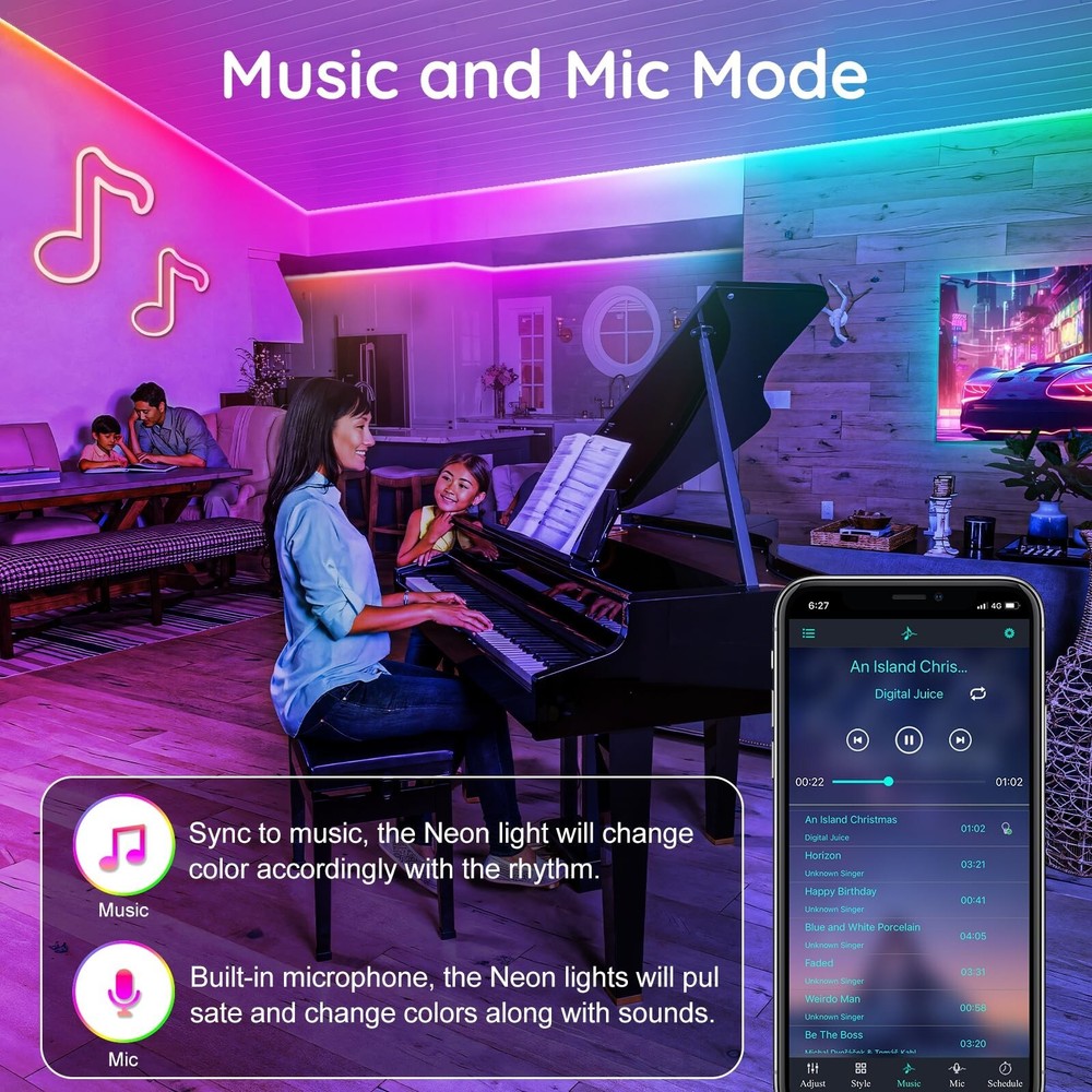 16.4Ft Neon Rope Lights,Flexible Led Rope Lights Control with App/Remote,Mult...