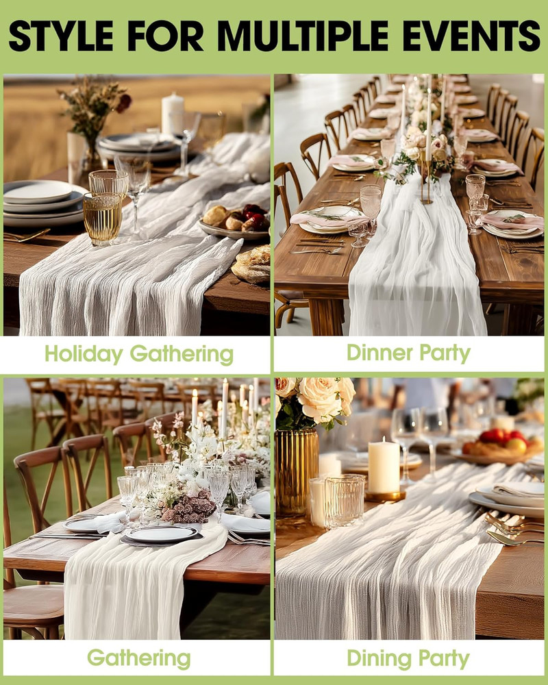 Pureegg 2-Pack Cheese Cloths Table Runner, 120'' Boho Table Cloth Decorations fo