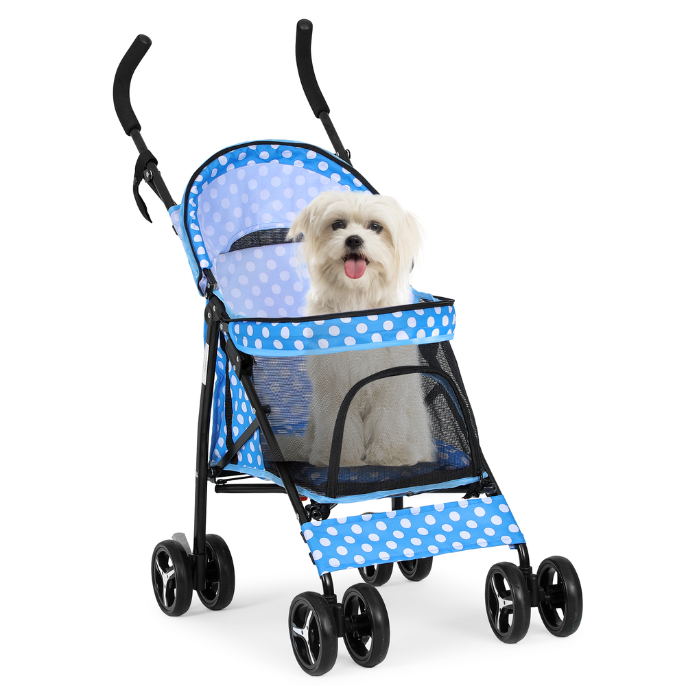 Foldable Pet Stroller 4 Wheels Breathable Dog Stroller w/Skylight&Storage Basket