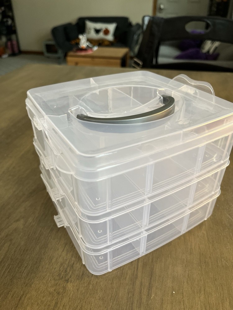 Stackable Storage Container, Coear Plastic, 6 Compartments, Square, 8x8x6 in