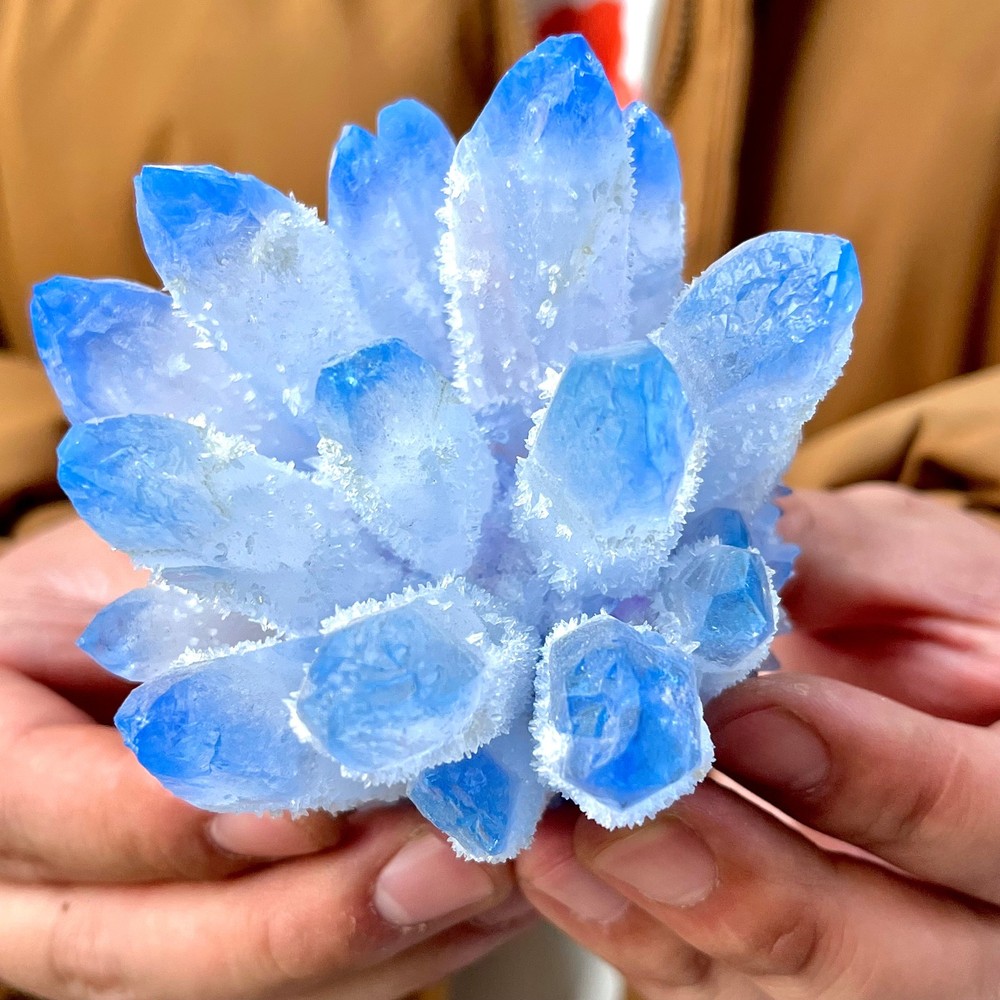 463G Newly discovered blue Phantom Quartz Crystal Cluster mineral samples