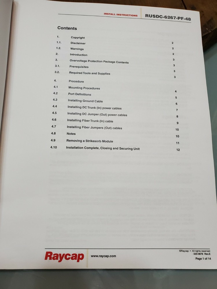 RAYCAP RUSDC-6267-PF-48 Installation Instruction Manual With Mounting Template