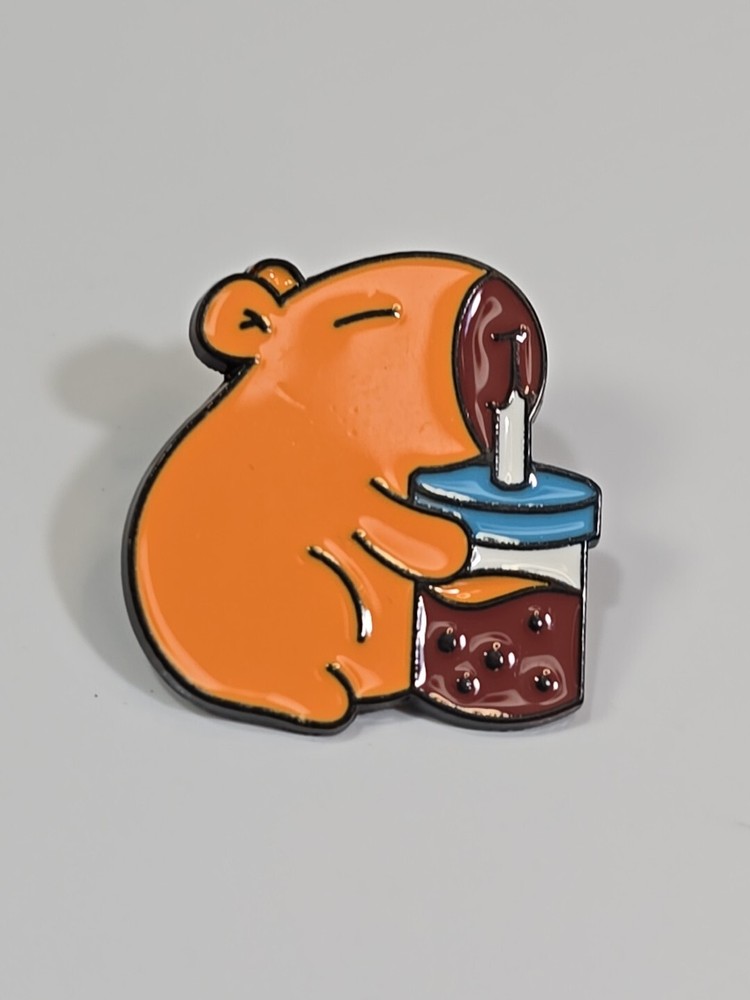Capybara Drinking Through a Straw Lapel Pin Whimsical