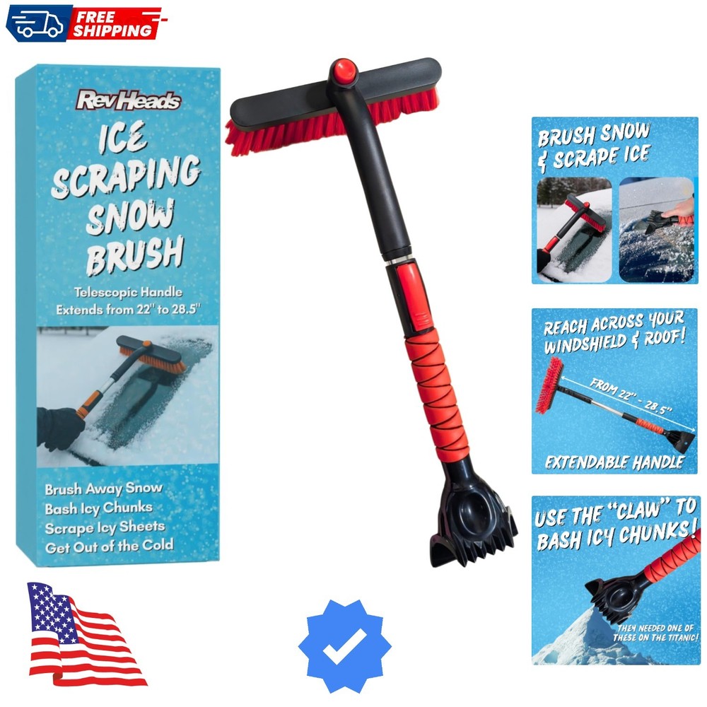 Ice Scraper for Car Windshield with - Telescopic Handle to 28" - Brush End to...