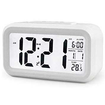 LED Alarm Clock Sensor Light Backlight Temperature Date Display Table White