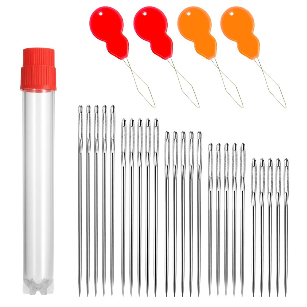 30 PCS Leather Needles for Hand Stitching Large Eye Sewing Silver