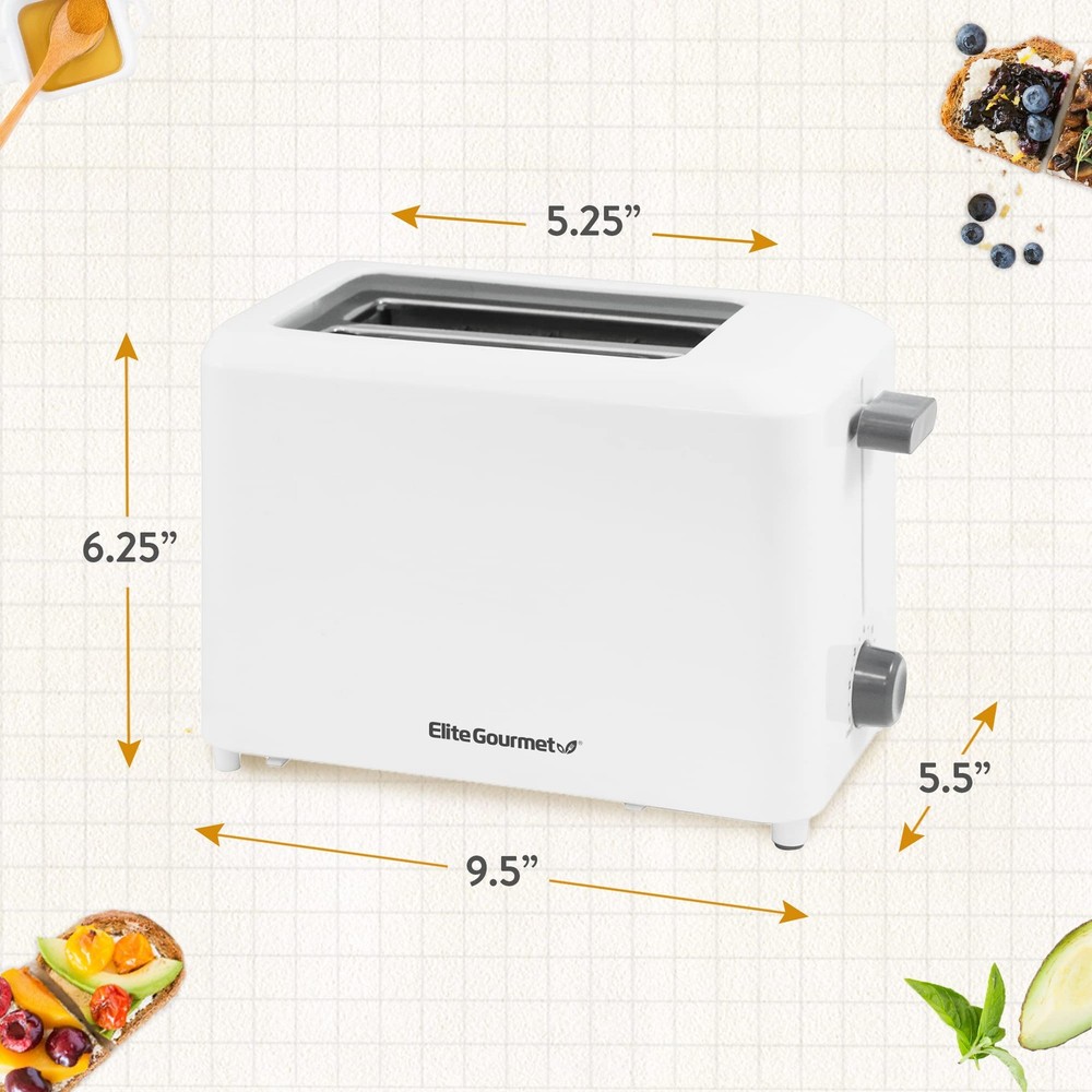 Elite Gourmet ECT-1027 Cool Touch Toaster, 7 Toast Settings 2 Slice, White