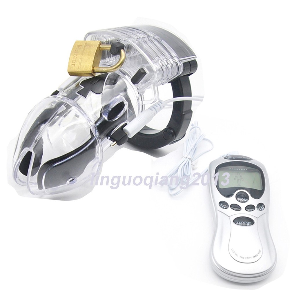 Electro Male Chastity Device Adjustable Cuff E-stim Ring Locking Belt Cage
