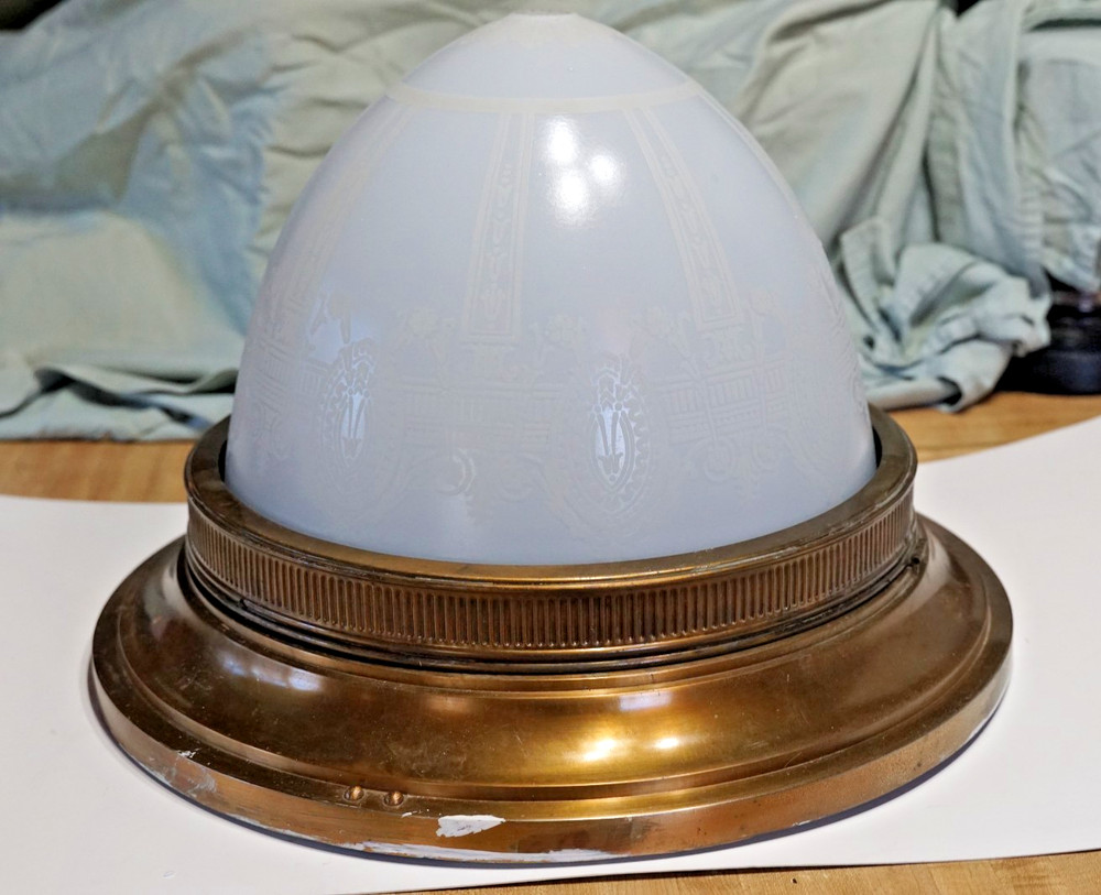 Antique flush mount Brass Lighting fixture with inserted globe (two)