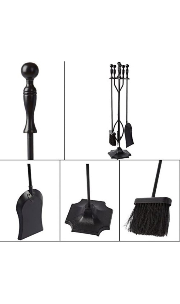 AMAGABELI 5 Pcs Fireplace Tools Set (Black)
