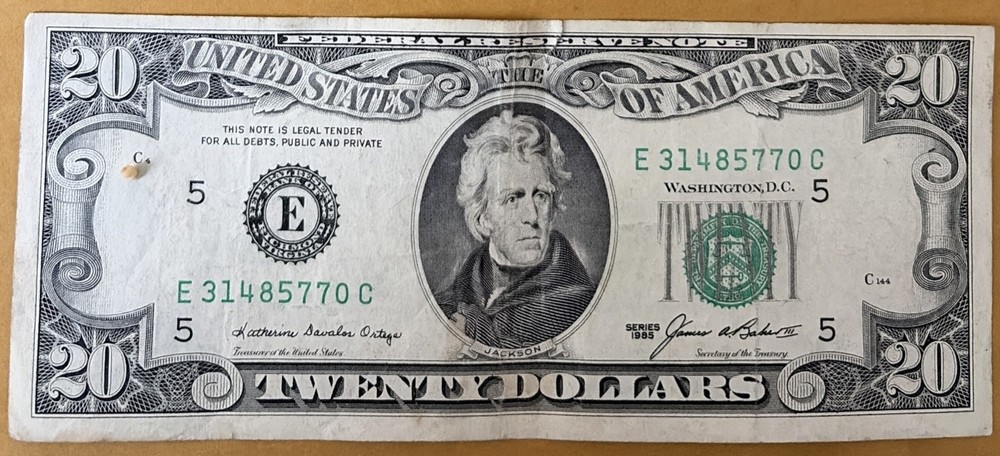 1985 $20 Bill Misaligned.