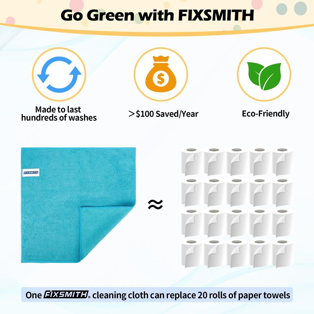 FIXSMITH Microfiber Cleaning Cloth, 20 Pack 20PK, 5 Colors Assorted