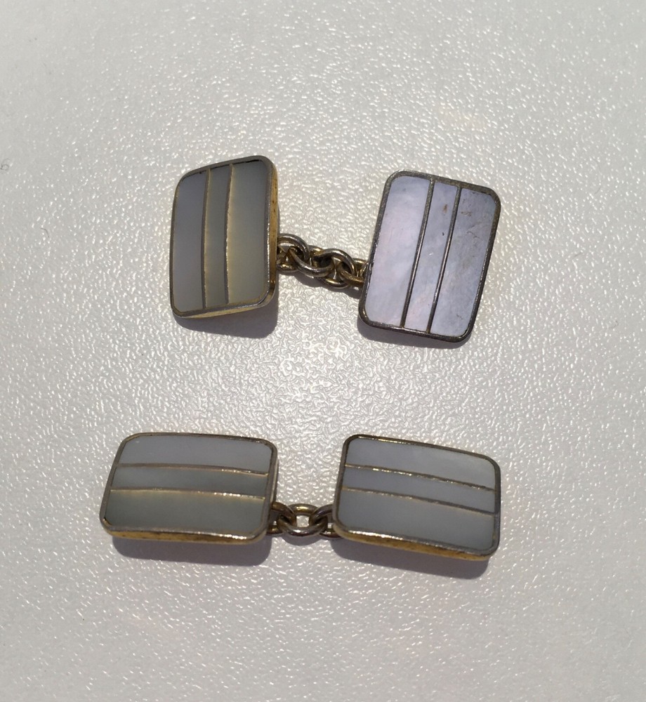 Rectangular Mother of Pearl in Gold setting Cuff Links