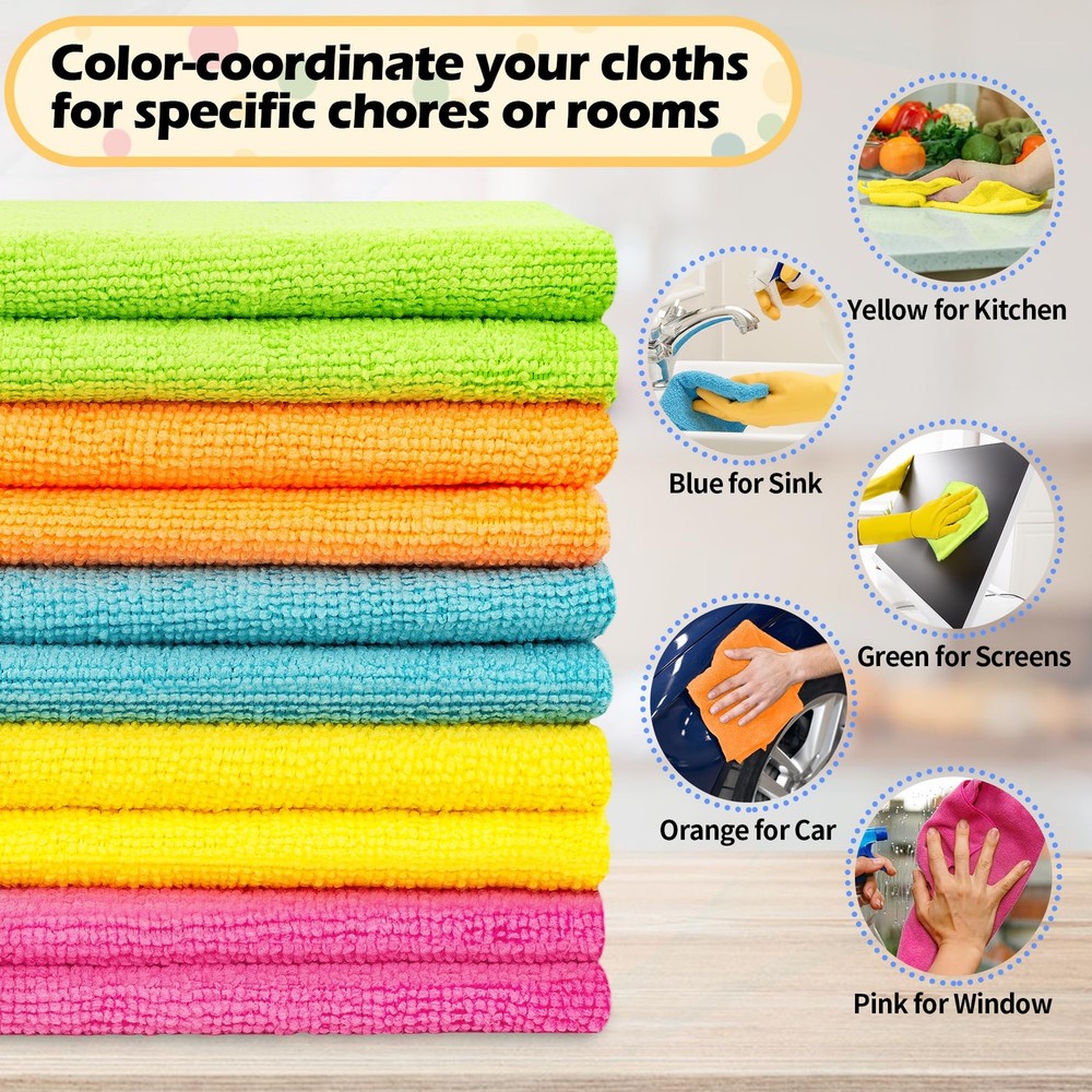 FIXSMITH Microfiber Cleaning Cloth, 20 Pack 20PK, 5 Colors Assorted