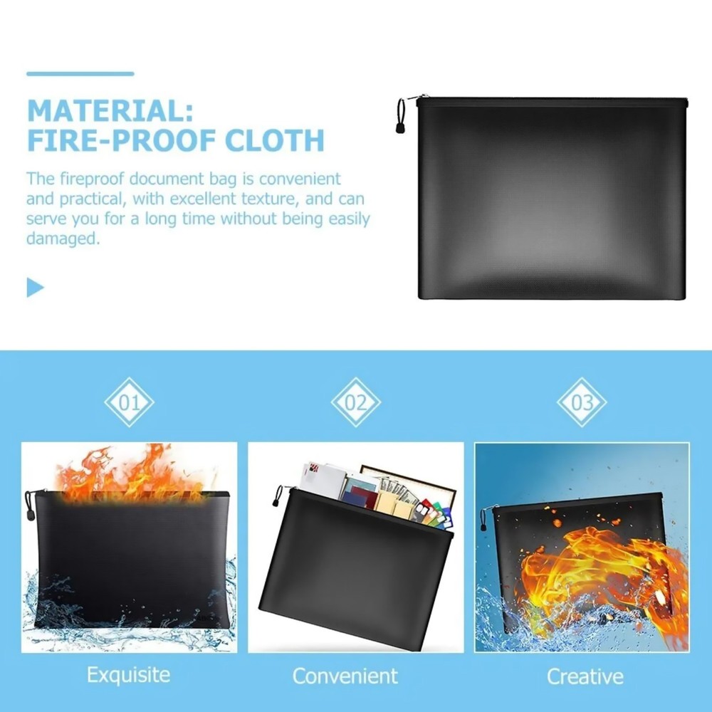 Black Fireproof Waterproof Document Envelope File Folder Cash Pouch Document Bag