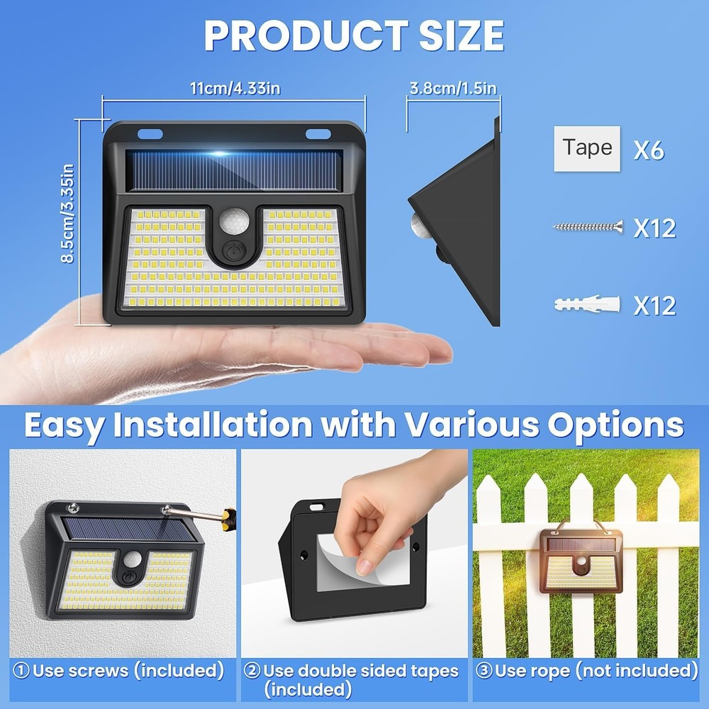 6 Pack Solar Motion Sensor Lights - 800 Lumen Outdoor Security Bright Lights