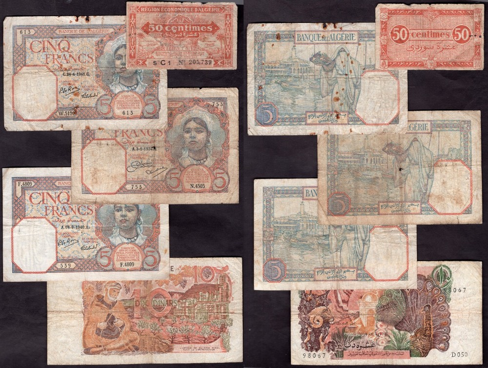 Algeria. Seven Banknotes. Details Below.