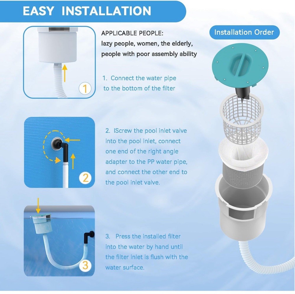 Surface Float Skimmer with 50 Filter Socks 2025 Upgrade No Installation Required