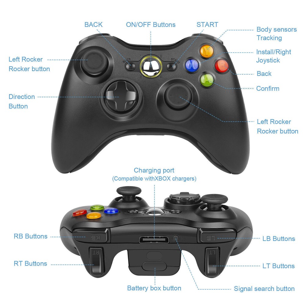 Wireless Remote Controller for Microsoft Xbox 360 Gamepad Game Console Black New