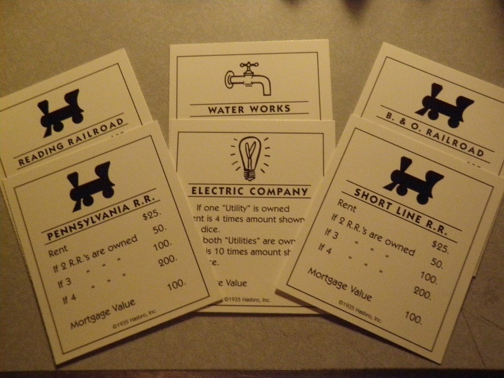  SIX REPLACEMENT MONOPOLY UTILITY and RAILROAD CARDS