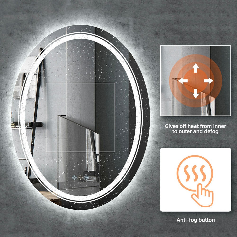 Large Bathroom Vanity Mirror Oval Wall Frameless Bight LED Lighted Makeup Mirror