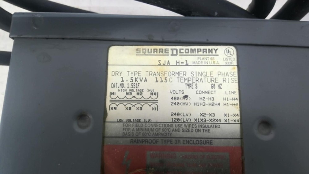 Square D 1.551F 1.5KVA Transformer 480 Pri 240 Sec Single Phase
